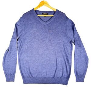 Ethan Pierce Sz L 100% Extra Fine Merino Wool Sweater Blue Golf Athleisure Soft